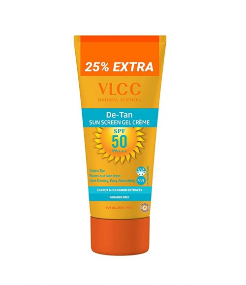 VLCC De Tan Sunscreen Gel Crème SPF 50 PA+++, Fades Tan & Enhances Glow, 125gm